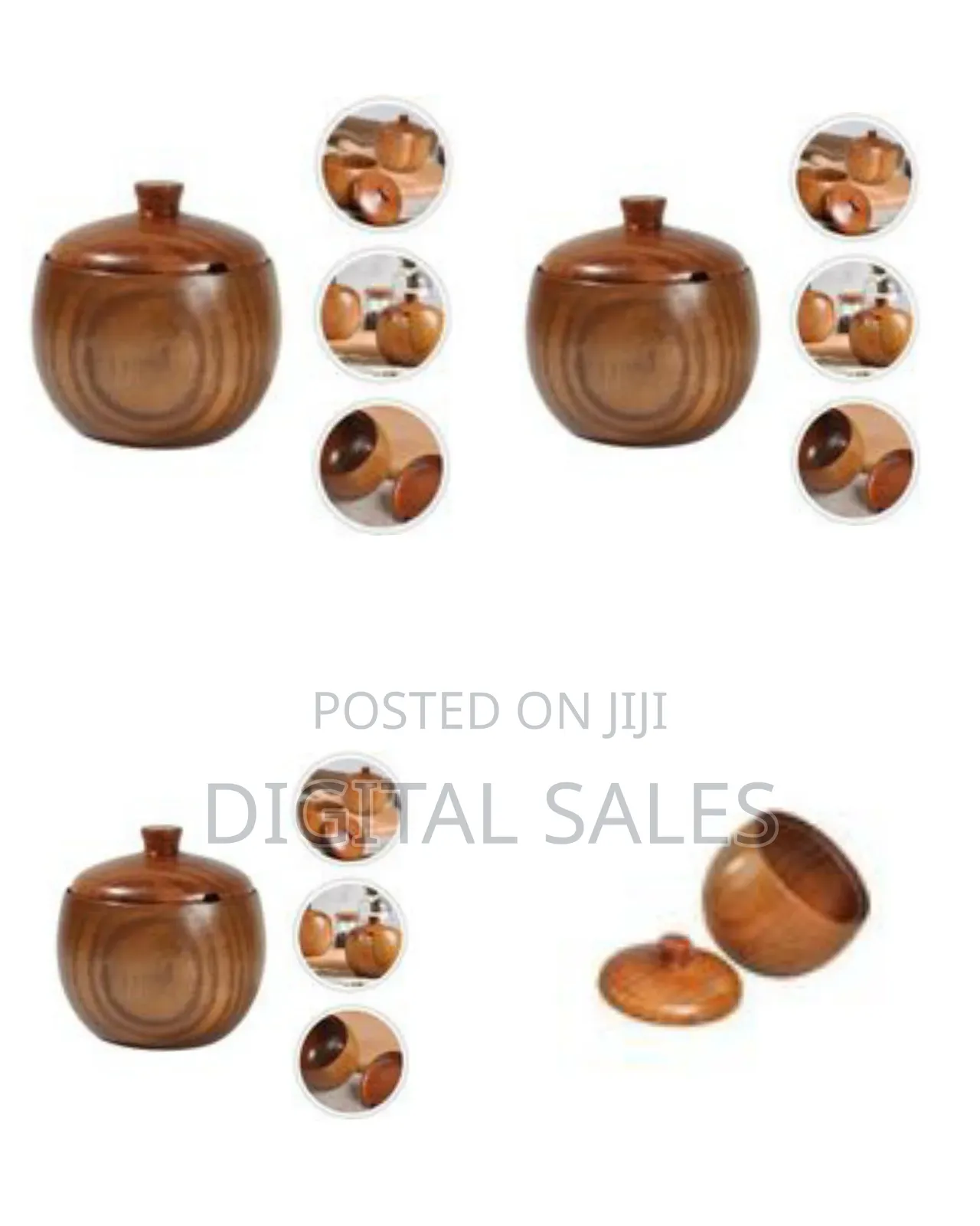 Natural Wooden Sugar Bowl / Condiment Jar With Lid