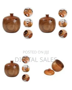 Natural Wooden Sugar Bowl / Condiment Jar With Lid