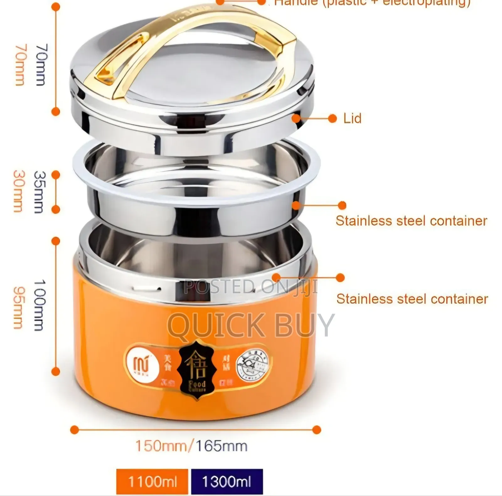 1300ml Insulated Stainless Steel Bento Box Thermos Food Flask