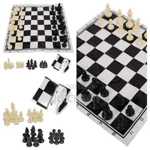 Portable Roll-Up Chess Set With Plastic Pieces.