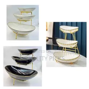 3 Tier Fruit Basket Ceramic Fruit Bowl Vegetable Storage With Metal