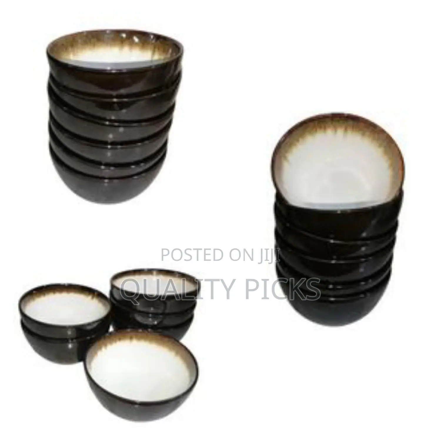 6 Piece Brown Lined Stoneware Grain Bowls Kitchen Set, 22oz Ceramic