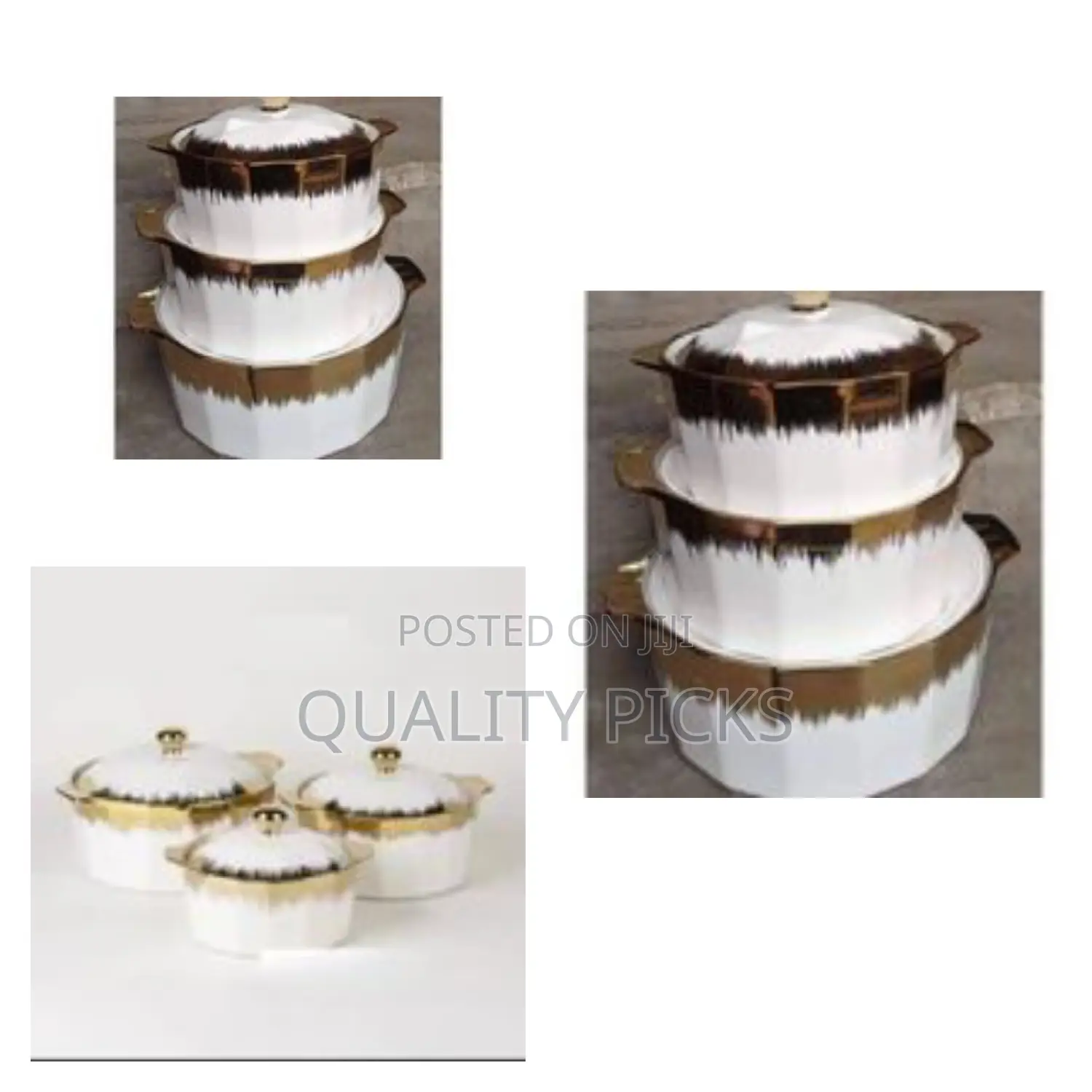 3pcs Ceramic Serving Dishes With Gold Rim