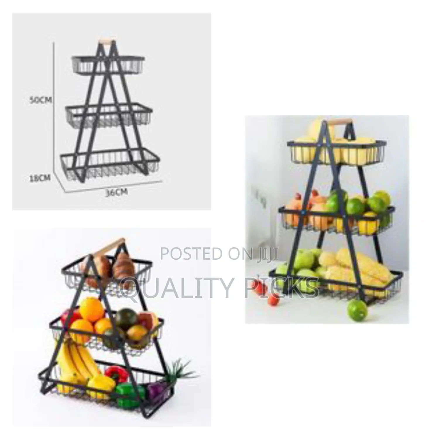 3-Tier Countertop Metal Fruit Basket, Fruit Bowl