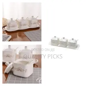 Elegant Ceramic Condiment Jar Set With Serving Tray