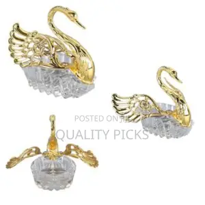 Golden Swan Shaped Compact Crystal Sugar Bowl