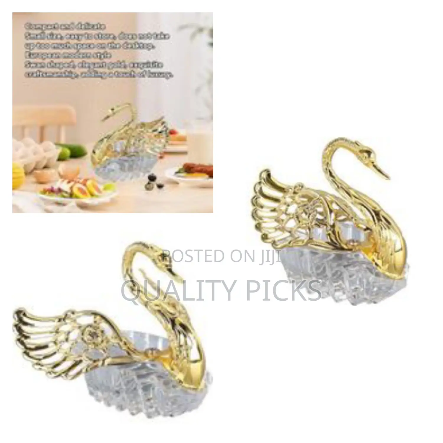 Golden Swan Shaped Compact Crystal Sugar Bowl