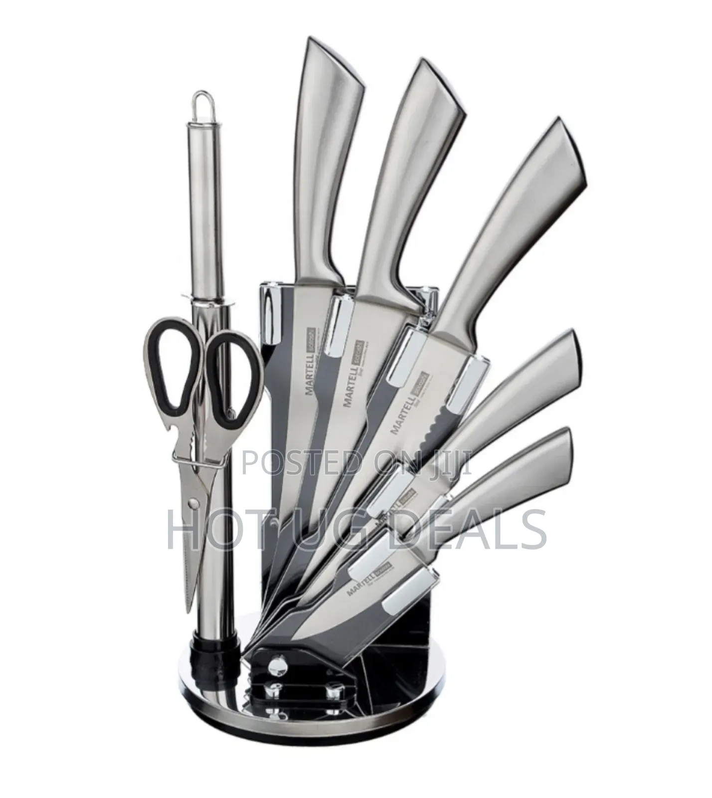 7 Piece Kitchen Knife Set On A Rotating Plate Stand - Silver