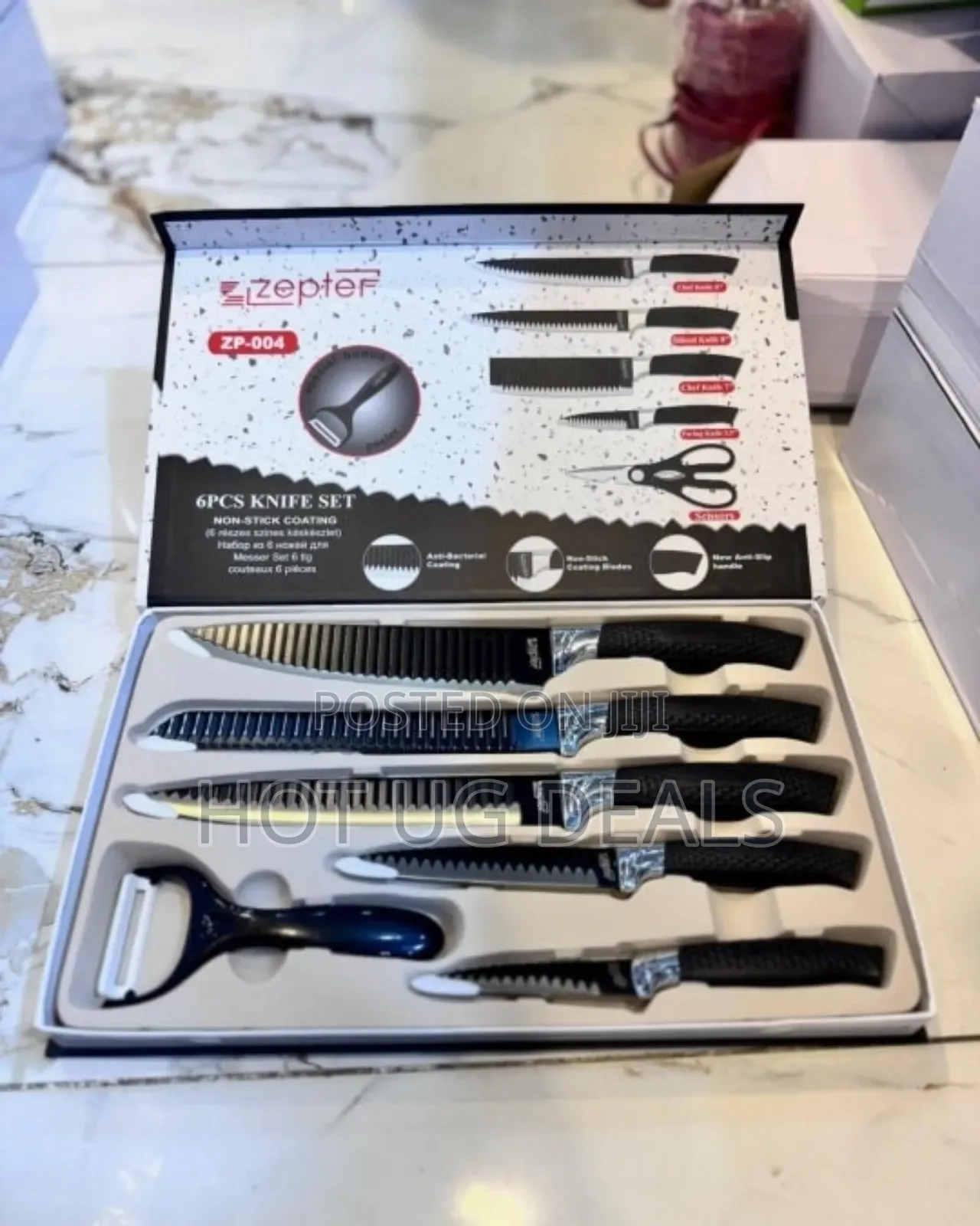 Non Stick Marble Coding Ceramic 6 Pcs Knife Set -white/Black