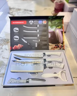 Non Stick Marble Coding Ceramic 6 Pcs Knife Set -white/Black
