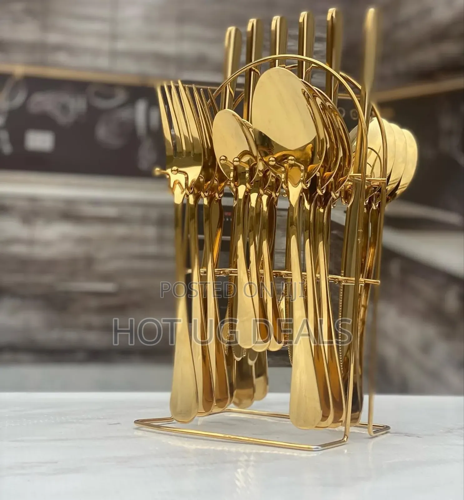 24pcs Stainless Steel Cutlery Set With Stand - Gold