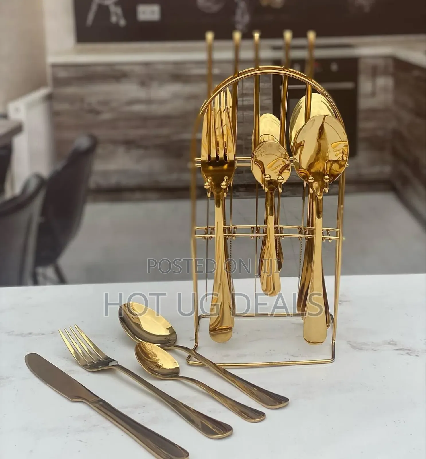 24pcs Stainless Steel Cutlery Set With Stand - Gold