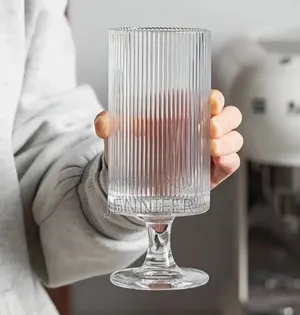 Set of 6 Ribbed Glasses All Purpose Water Goblet Cups