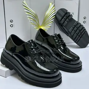 Original Men’S Black Shinny Bottega Veneta High Sole Oxford Shoes