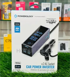 Powerology 2ac Socket Car Power Inverter - Gray