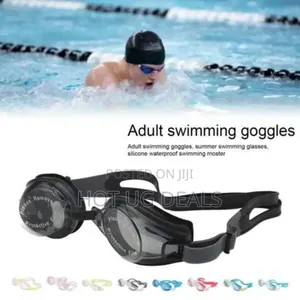 Adult Swimming Goggles Silicone Waterproof With Free Earplugs- Black