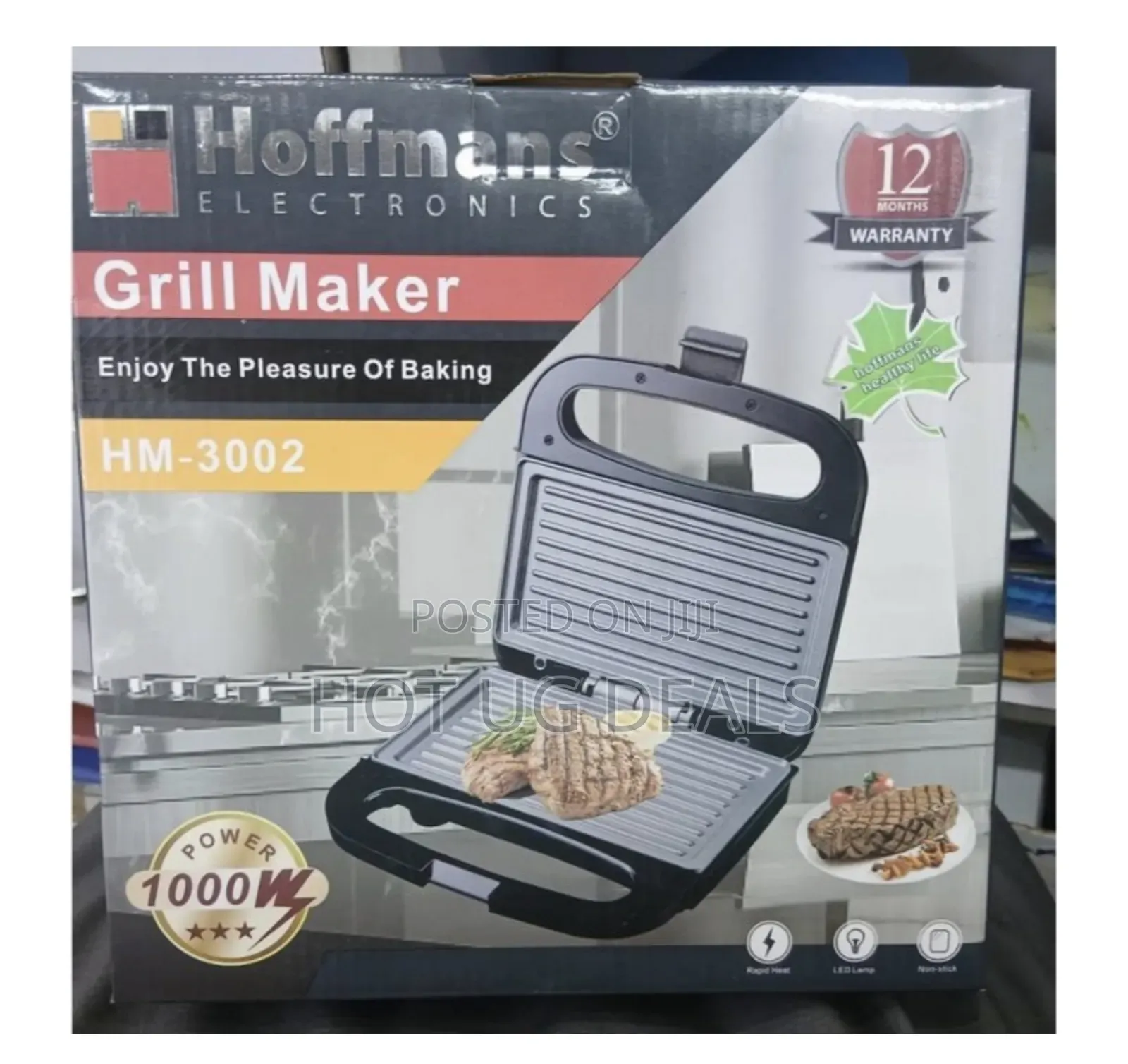 Hoffmans 1000w Electric Grill Maker - Black
