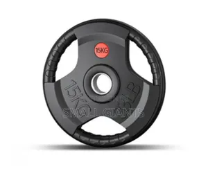 15kg Rubber-Coated Olympic Weight Plate With a Tri-Grip Design