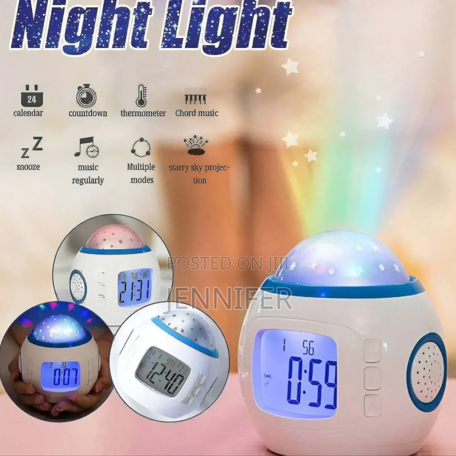 Music and Starry Sky Calendar Projection Alarm Clock