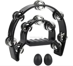 Half-Moon Tambourine/Shakers With Double-Row Metal Jingles.
