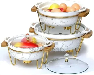 3pcs Ceramic Food Warmer Chafing Dish Casseroles for Food Service