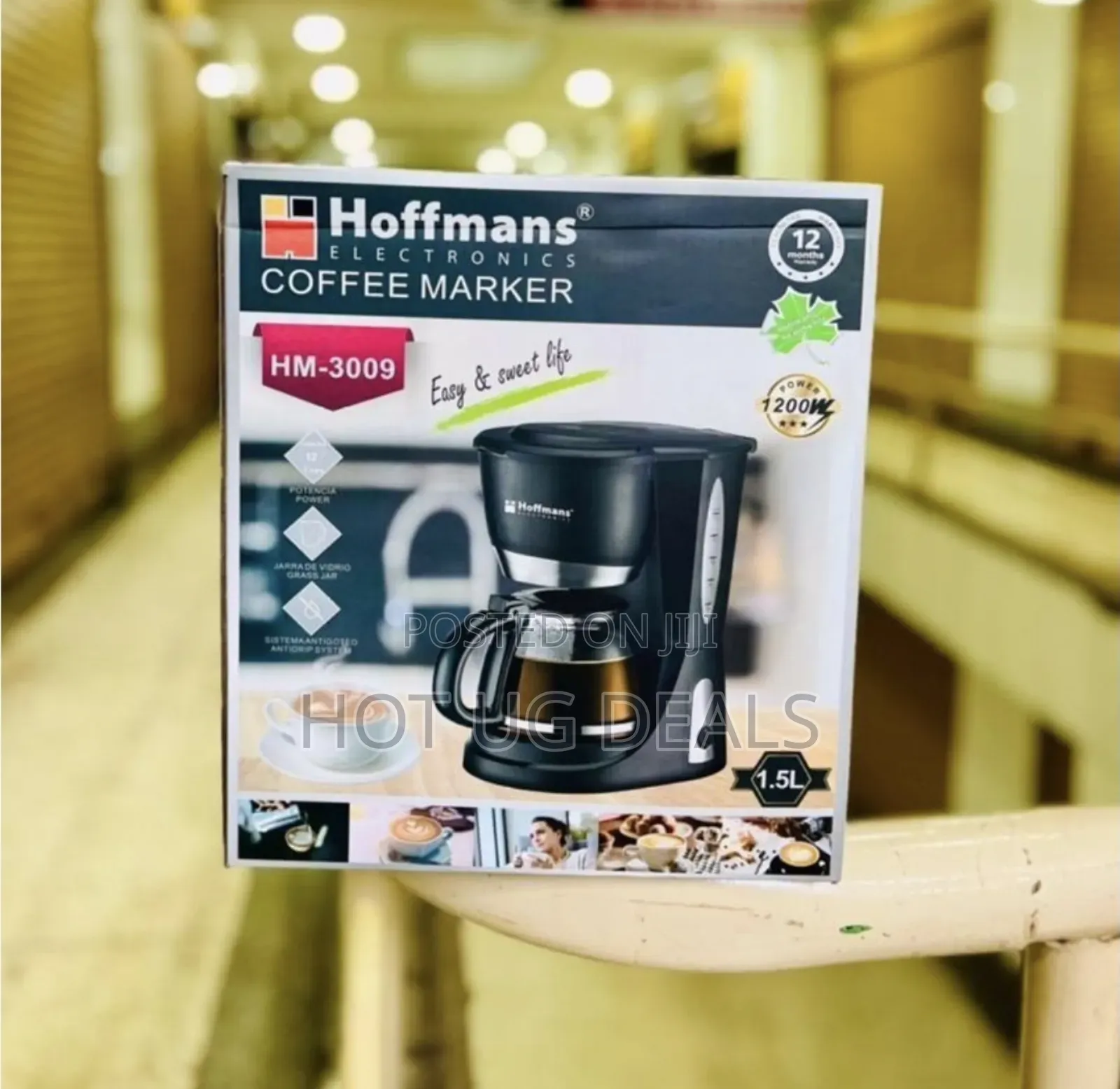 Hoffmans 12 Cups Electric Coffee Maker Machine 1.5 Litres - Black