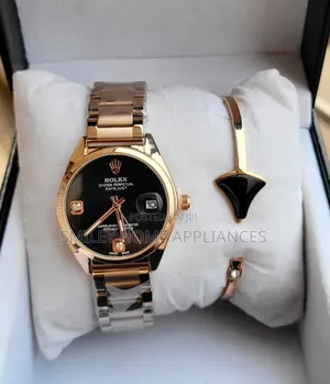 Black Face Rolex Rose Gold Strapped Authentic Women's Wrist Time Piece