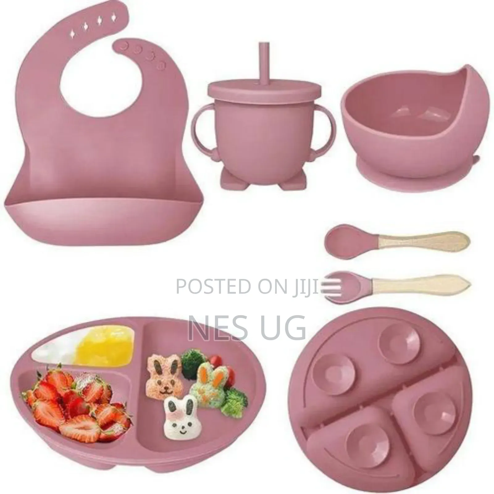 Silicone Baby Feeding Set, Plates, Cups, Bib, Drinker - Multicolour