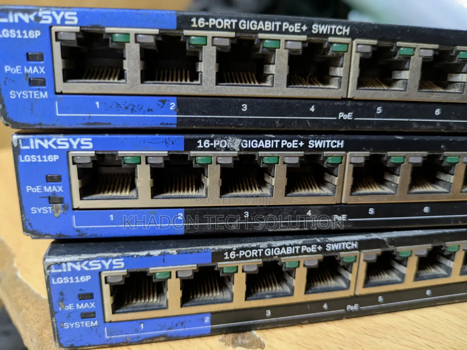 Multiple Linksys Lgs116p 16-Port Gigabit Poe+ Switches