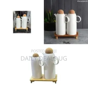 Elegant Ceramic Oil Vinegar Cruet Set With Wooden Tray