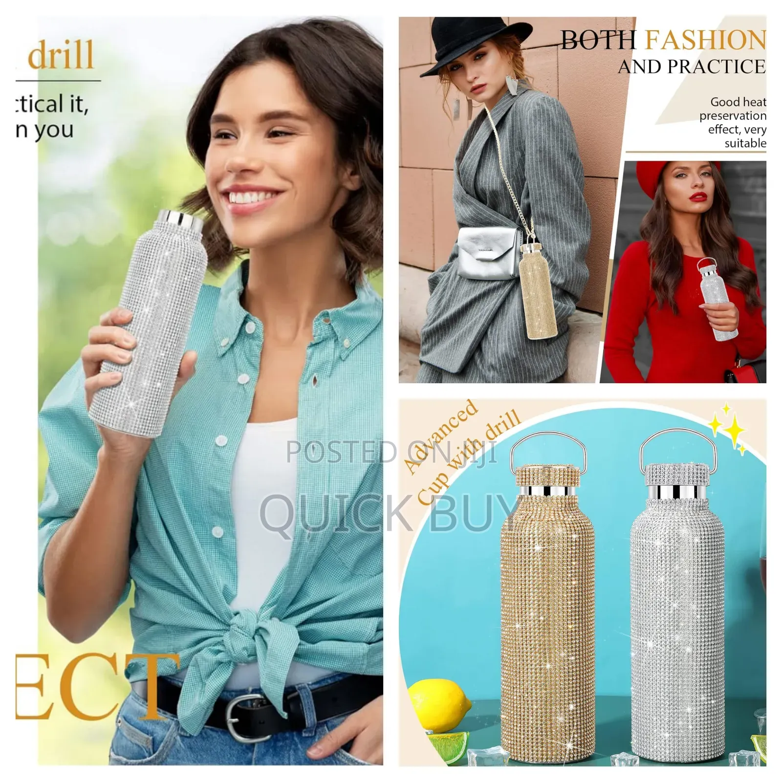 Sparkling Rhistone Covered Stainless Steel Water Bottle