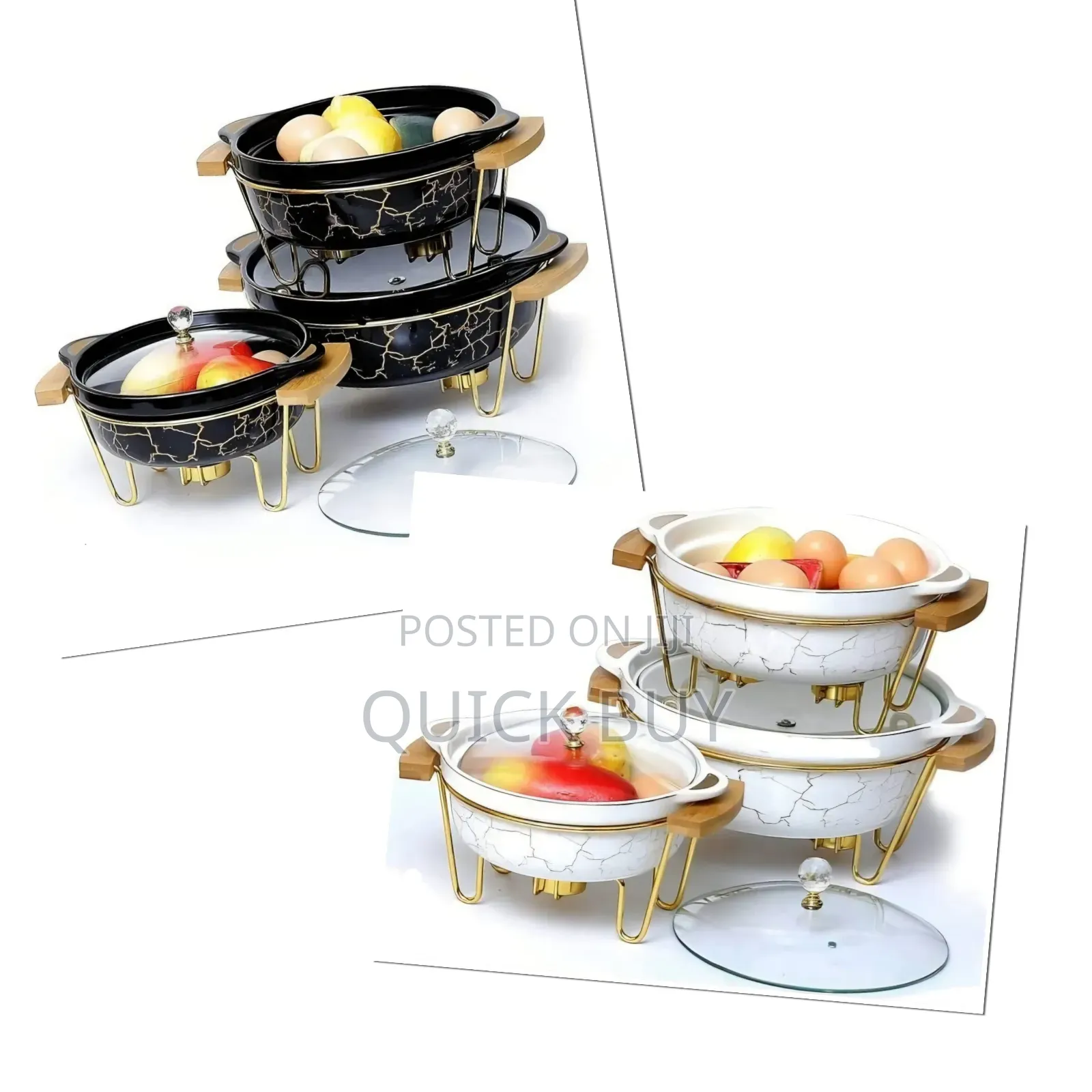 3pcs Ceramic Food Warmer Chafing Dish Casseroles For Food Service