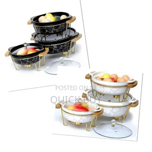 3pcs Ceramic Food Warmer Chafing Dish Casseroles For Food Service