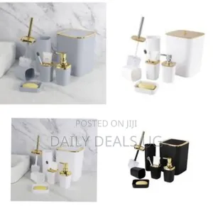 Elegant 6-Piece White Gold Bathroom Accessory Set - Multicolor