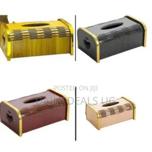 Sophisticated Wooden Tissue Box Cover With Metallic Trim - Multicolor