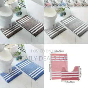 Comfortable Striped Two-Piece Bathroom Mat and Contour Rug Set