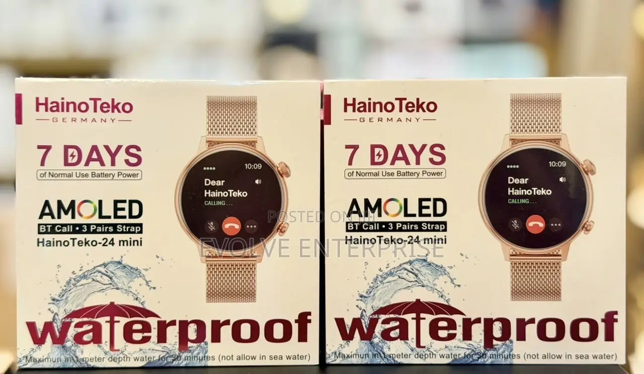 Haino Teko 24 Mini Gold Waterproof Smartwatch, 3 Pairs Strap