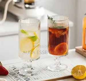 Set of 6 Ribbed Glasses All Purpose Water Goblet Cups