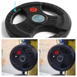10kg (22lb) Olympic Rubber-Coated Weight Plate With a Tri-Grip Design