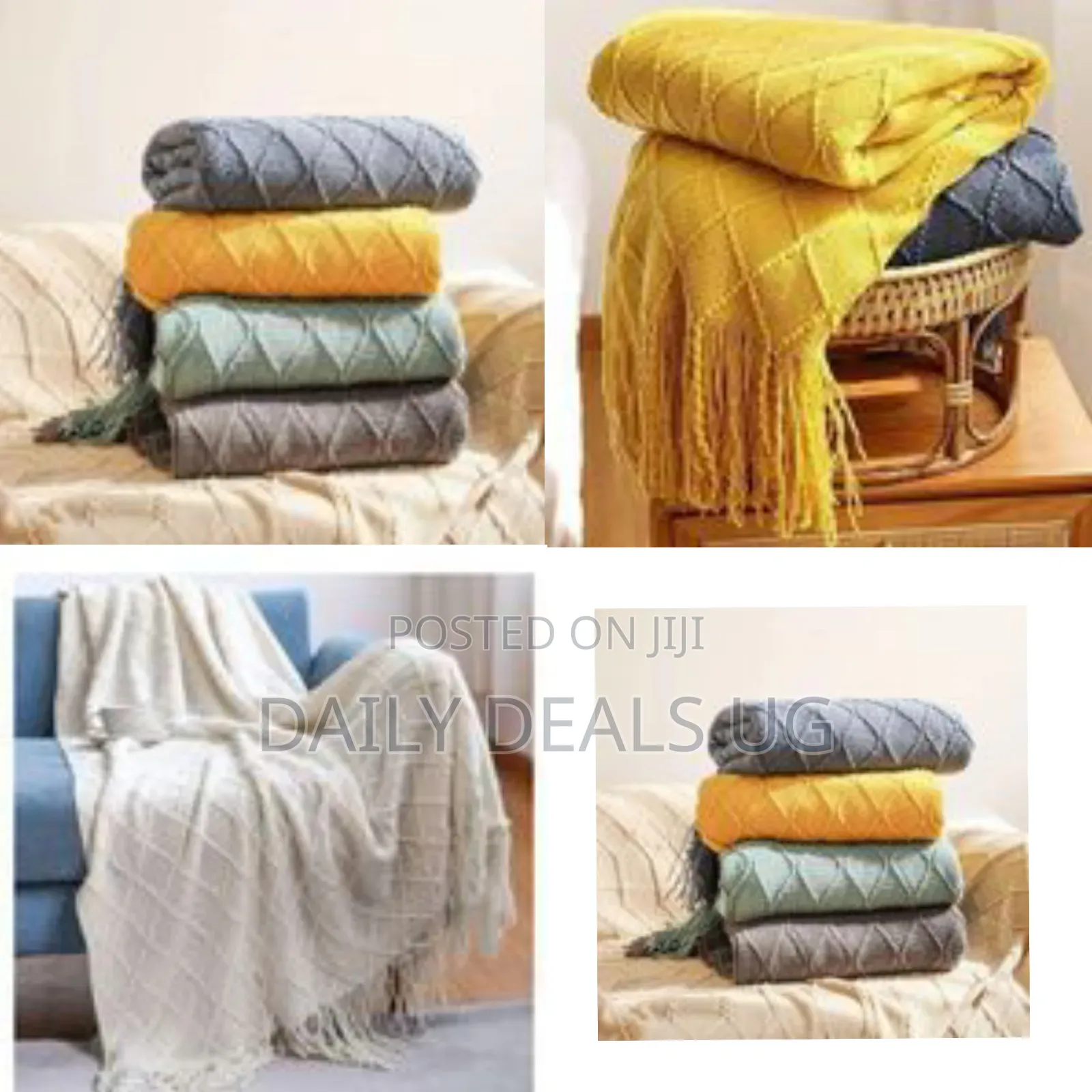 Chunky Knitted Diamond Pattern Throw Blanket - Multicolor
