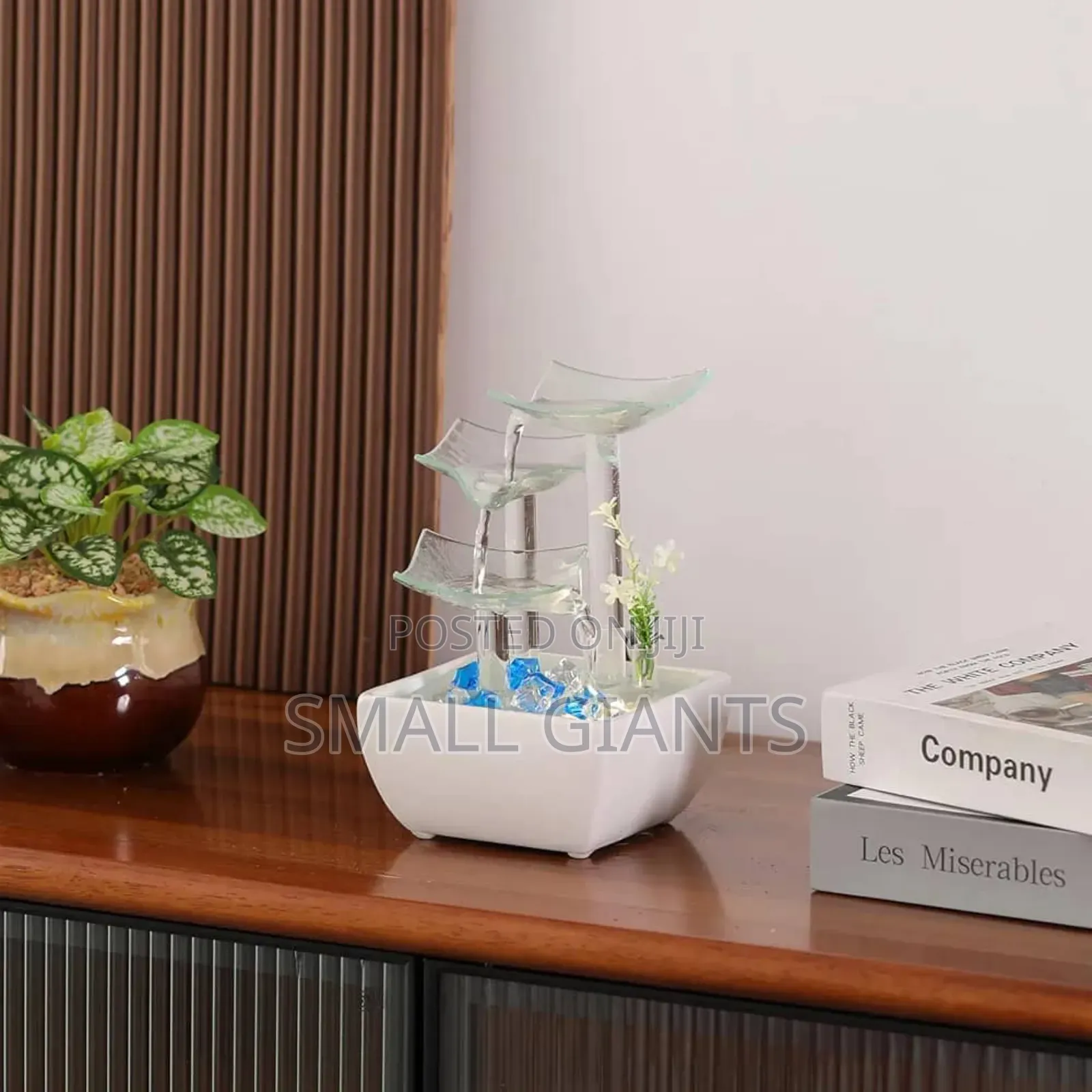 Ceramic and Glass Tabletop Water Fountain With Led Lights