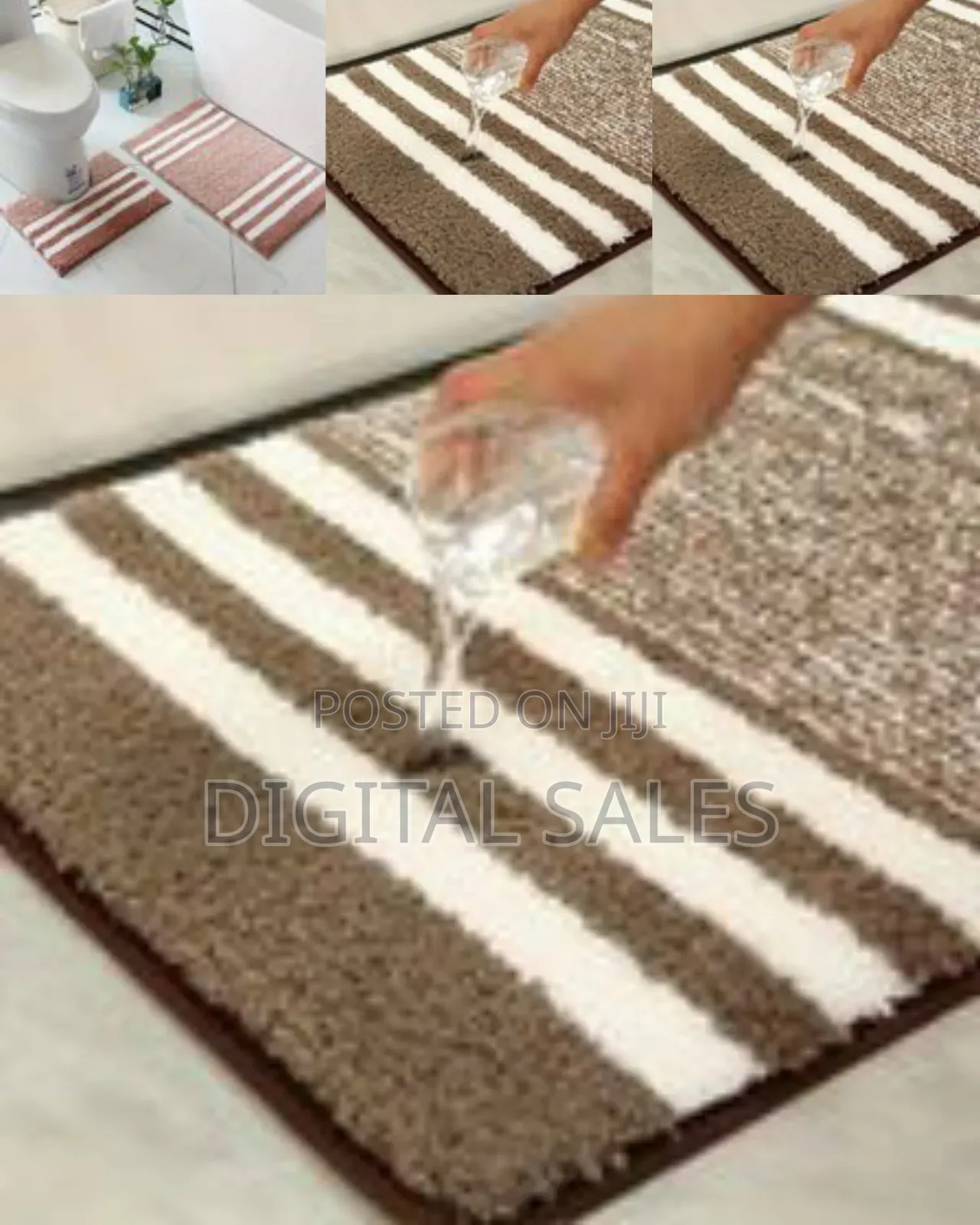 Plush Striped Bathroom Rug and Contour Mat