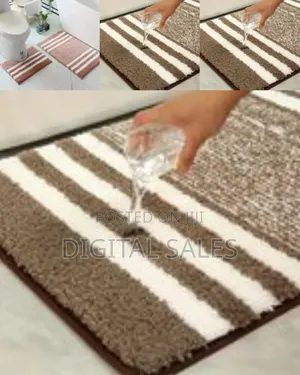 Plush Striped Bathroom Rug and Contour Mat