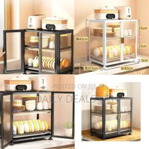 Modern Countertop Kitchen Storage Cabinet With Fluted Glass Doors
