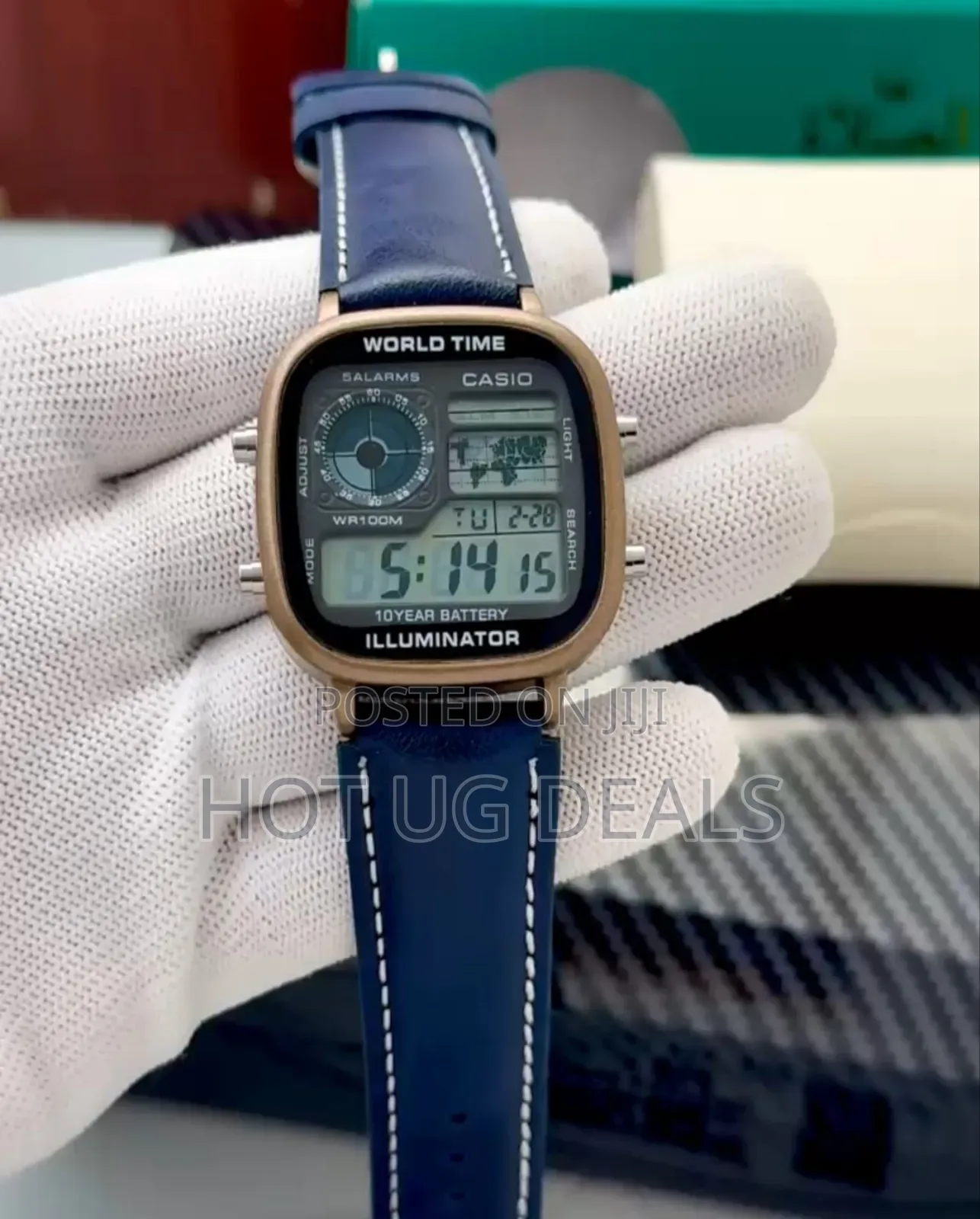 Casio Illuminator Digital Wristwatch With A Green Leather Strap