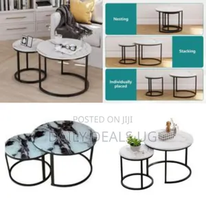 Modern Nesting Round Coffee/Side Tables (Faux Marble Top) - Multicolor