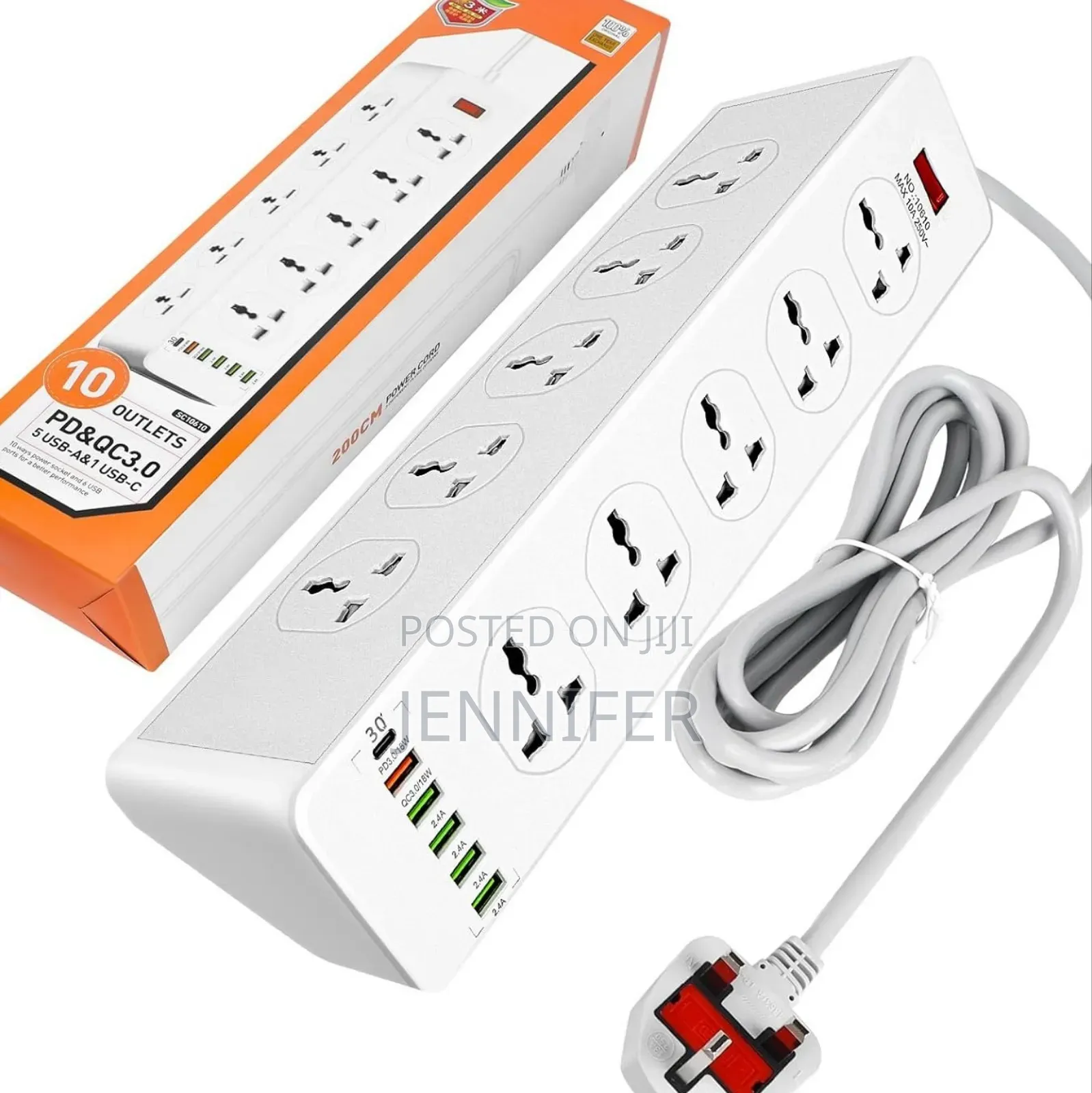10 Ways Power Socket ,5 Usb-a ,1 Usb C,2m Cable Length