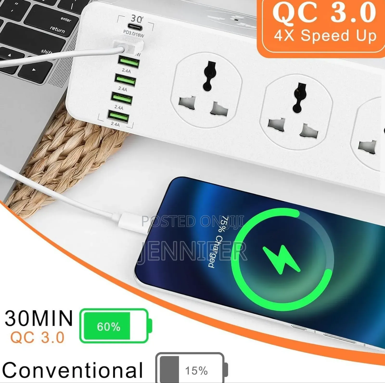 10 Ways Power Socket ,5 Usb-a ,1 Usb C,2m Cable Length