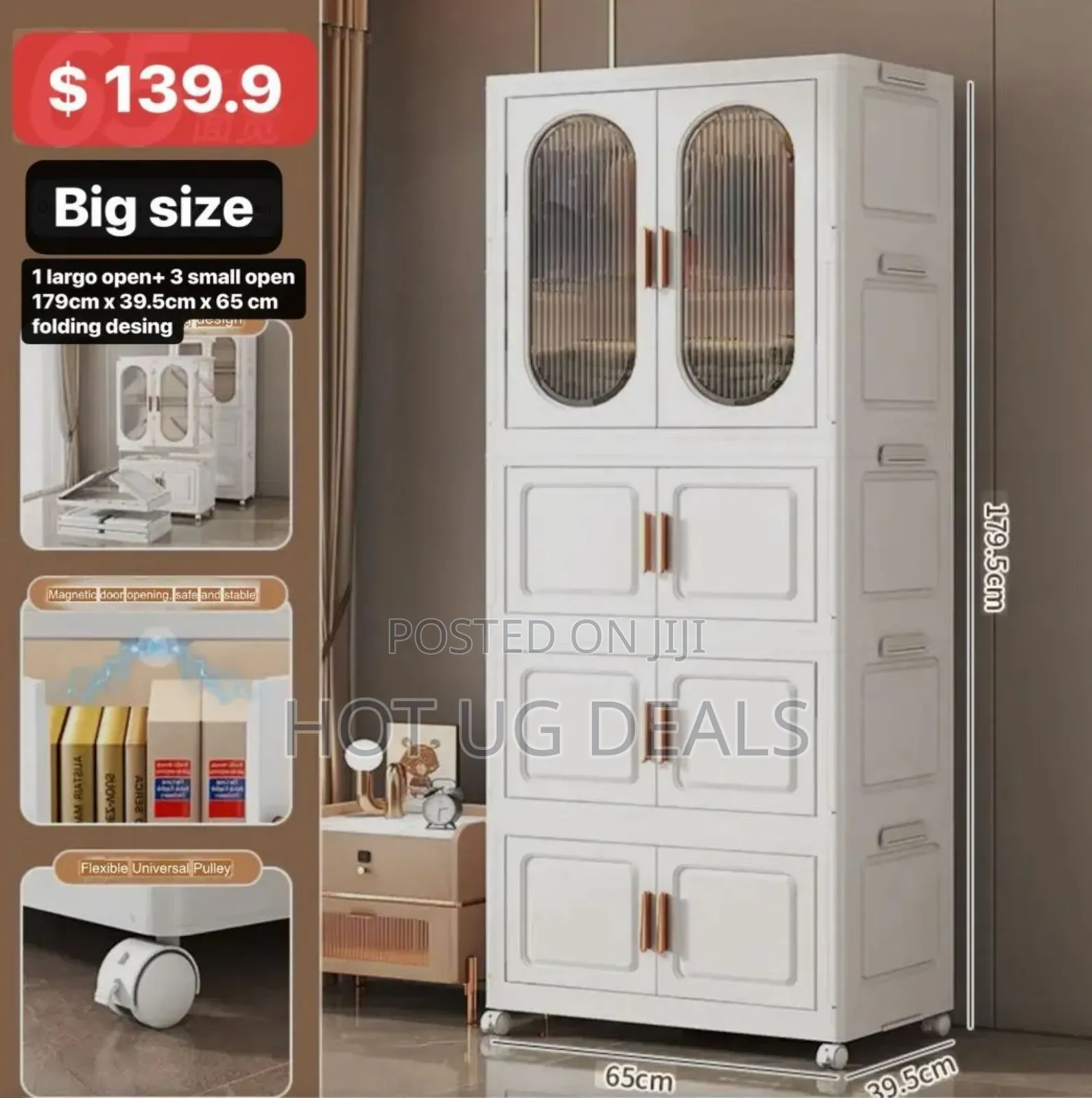 Foldable Plastic  Wardrobe Closet With Wheels