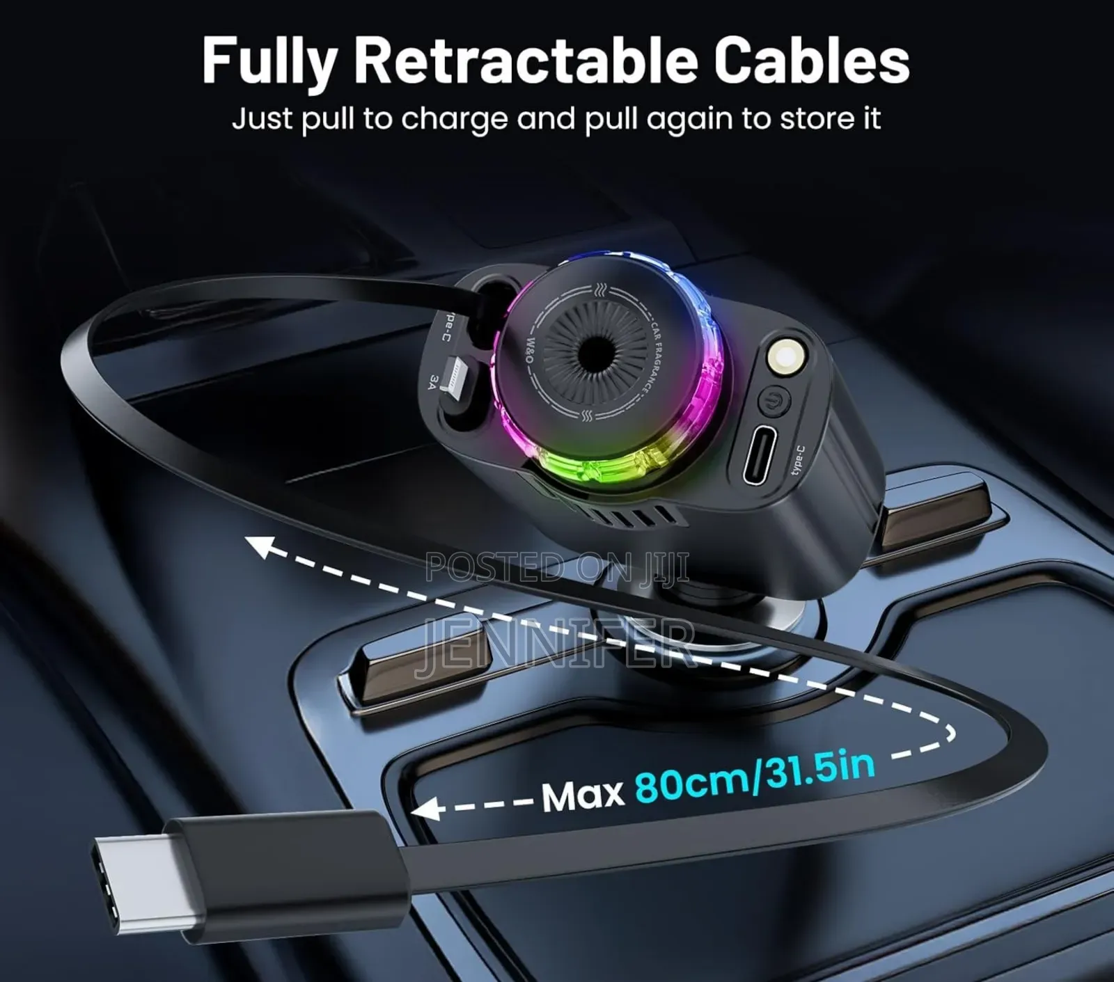Starlight Retractable Car Charger With Aromatherapy